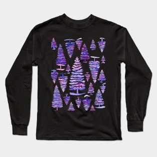 Cosmic pines watercolor pattern Long Sleeve T-Shirt